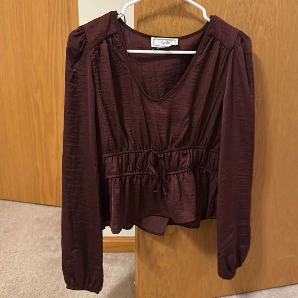 Burgundy peplum tie blouse